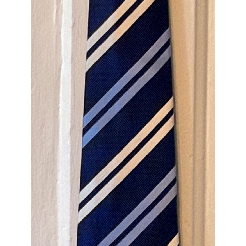 Tasso Elba Mens Navy Blue Light Blue White Striped 100% Silk Necktie Handmade - Picture 3 of 5